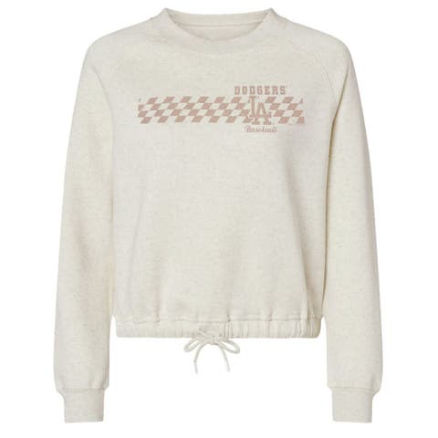 Women's Soft as a Grape Natural Los Angeles Dodgers Tonal Checkered Sweatshirt