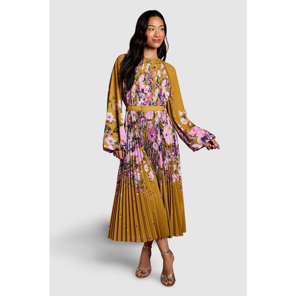 Coast Floral Pleated Georgette Midi Dress In Multi