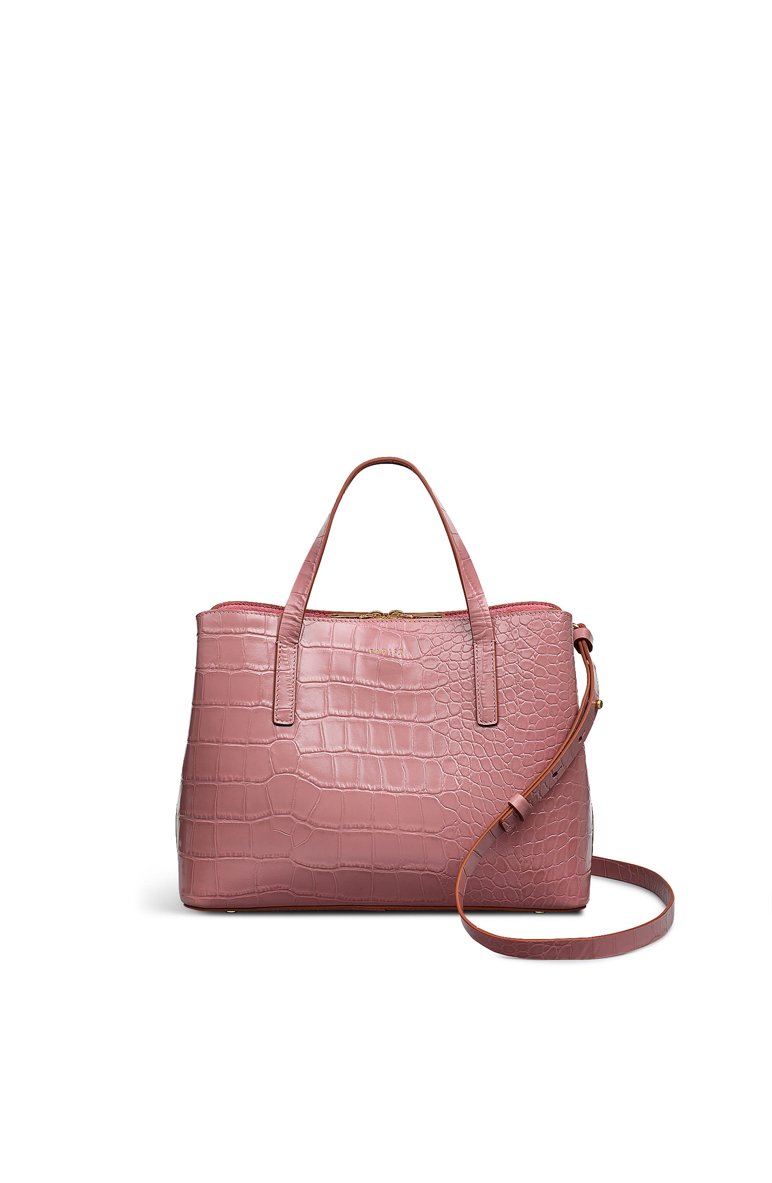 Radley Dukes Place - Faux Croc Medium Ziptop Satchel Bag, Main, color, French Rose