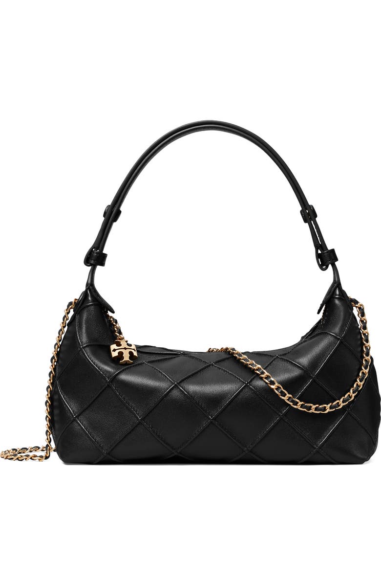 Tory Burch Fleming Pochette Quilted Leather Shoulder Bag, Main, color, Black