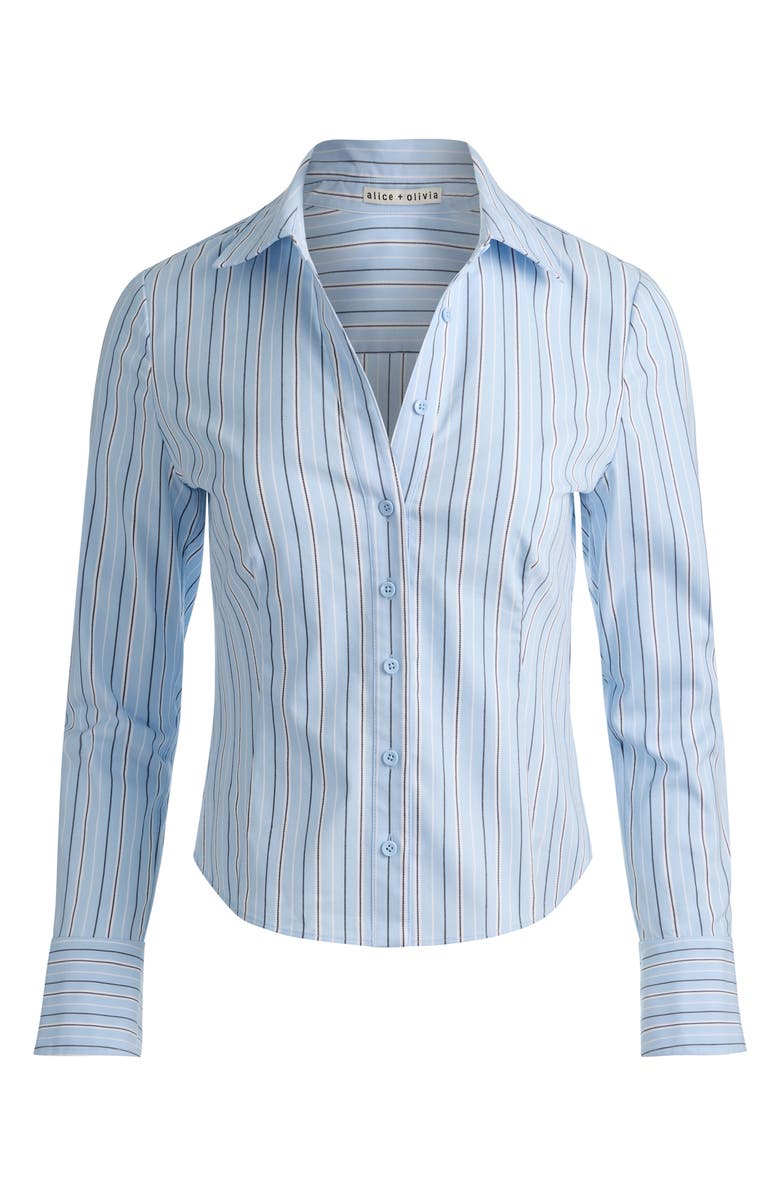 Alice + Olivia Freya Stripe Button-Up Top, Alternate, color, Blue Multi