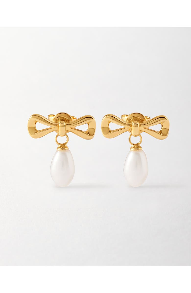 Edge of Ember Bow Pearl Earrings, Main, color, Pearl