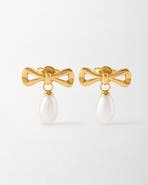 Edge of Ember Bow Pearl Earrings