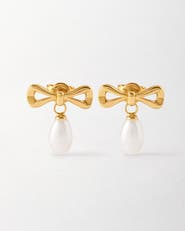 Edge of Ember Bow Pearl Earrings