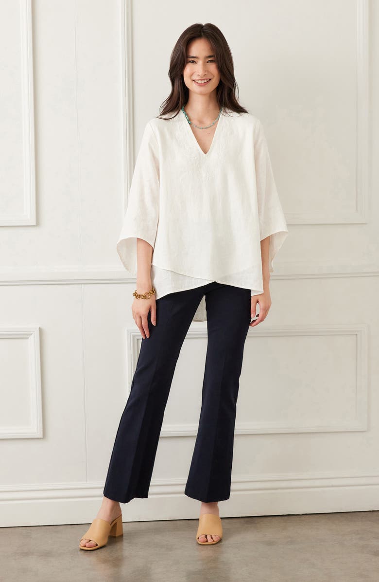 Karen Kane Floral Embroidery Detail Linen Blend Top, Alternate, color, Off White