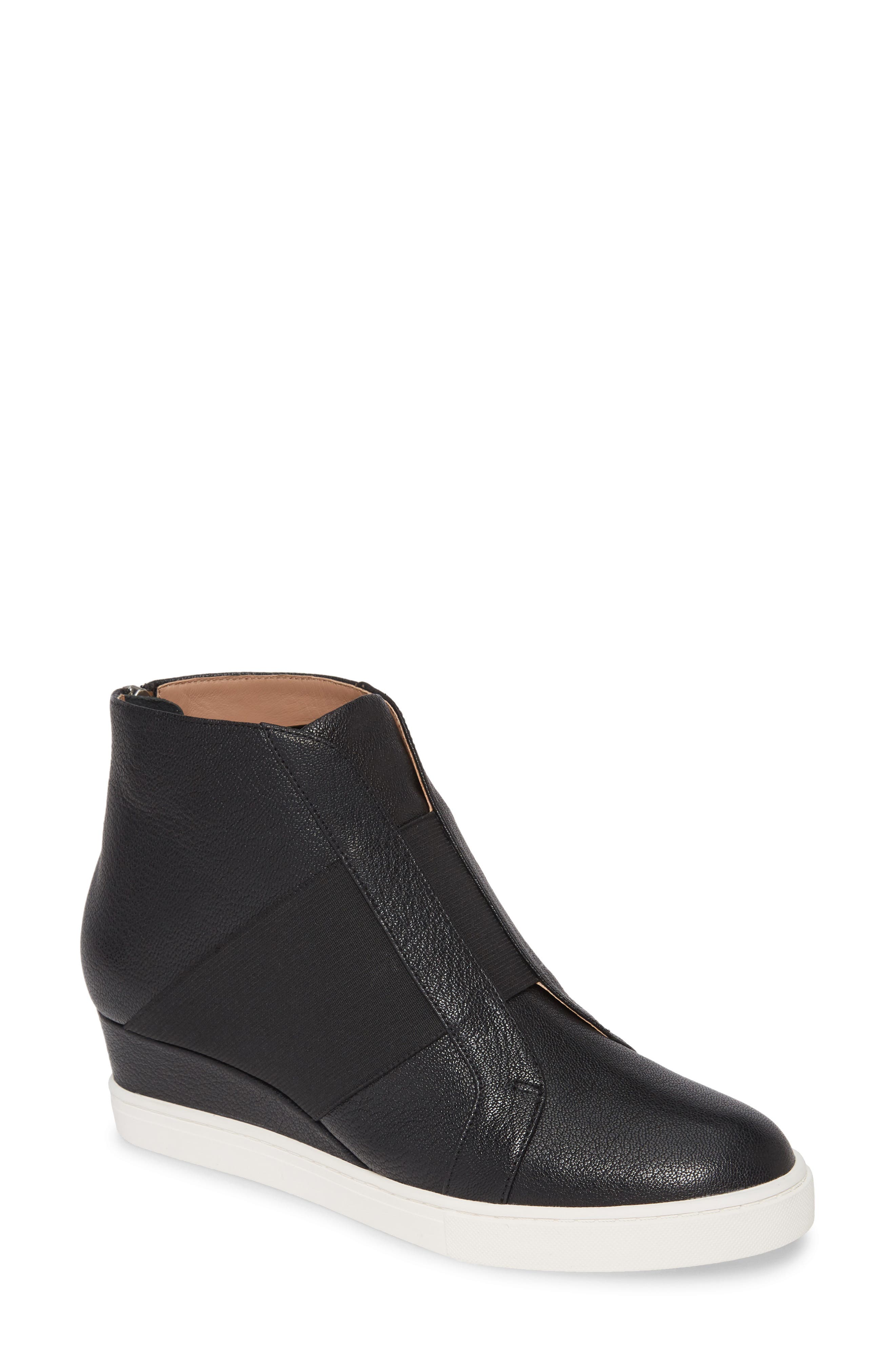Amber Wedge Sneaker, Main, color, BLACK LEATHER