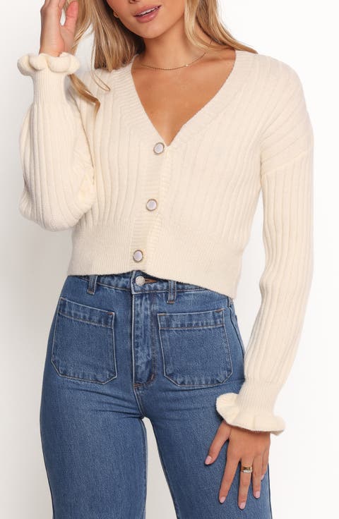 Zana Ruffle Cuff Crop Rib Cardigan