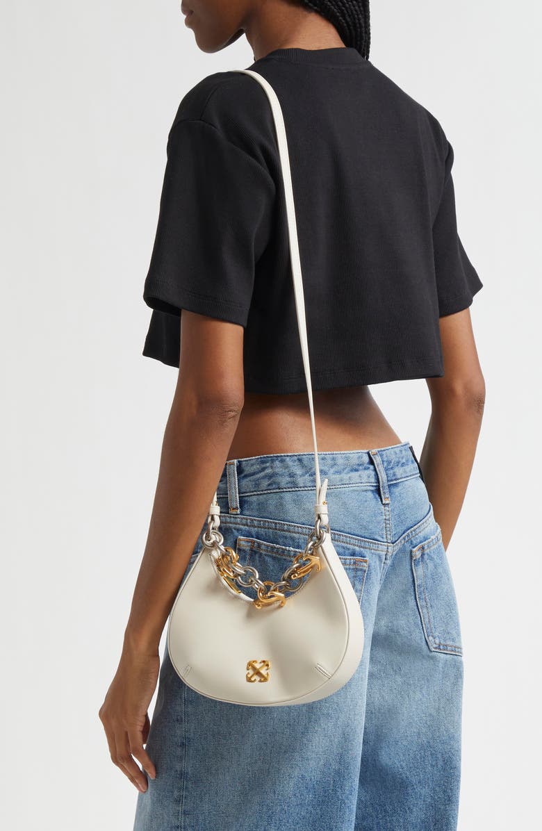 Off-White Hemisphere Chain Leather Top Handle Bag, Alternate, color,