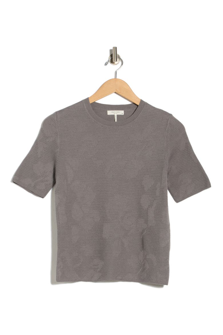 Pam Short Sleeve Cotton Jacquard Sweater, Alternate, color, STEEL