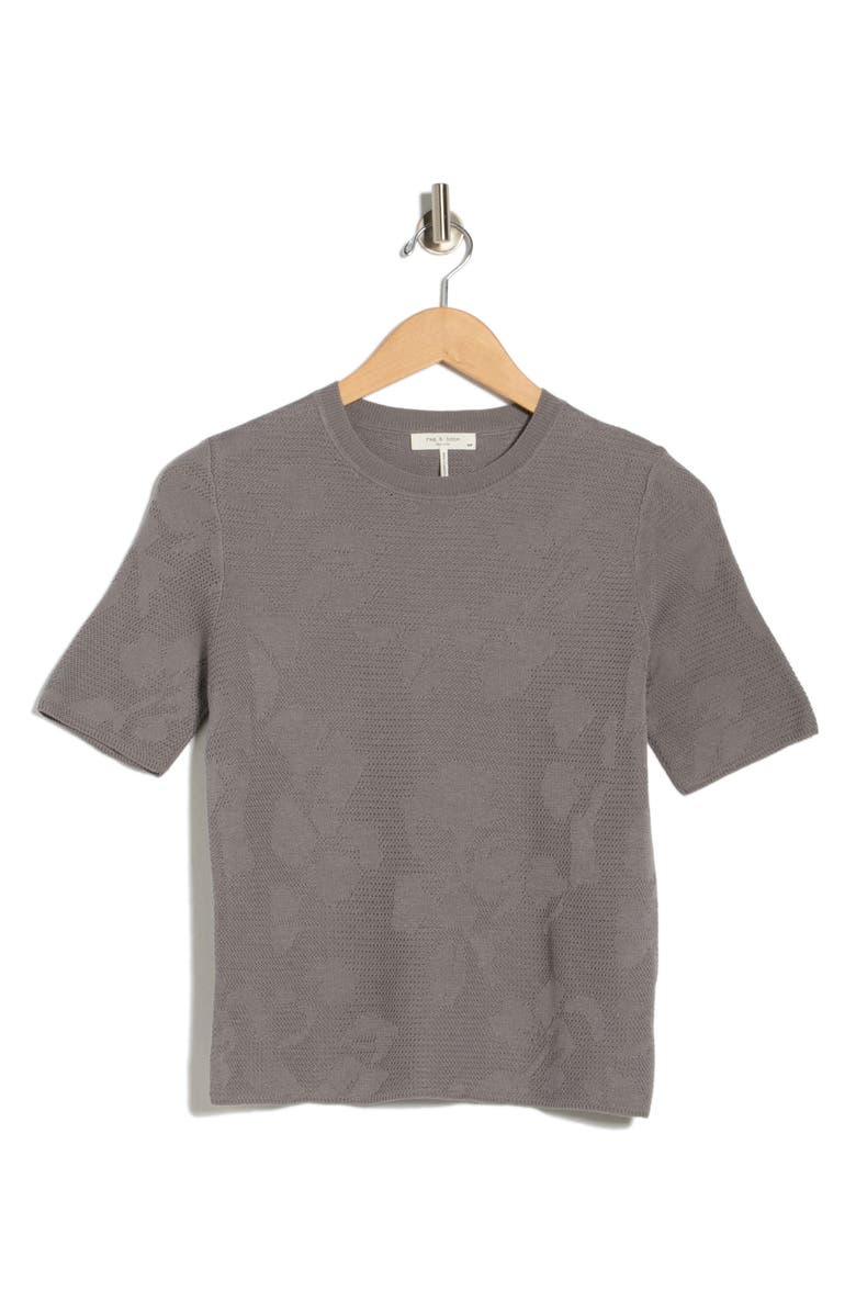 rag & bone Pam Short Sleeve Cotton Jacquard Sweater, Alternate, color, Steel