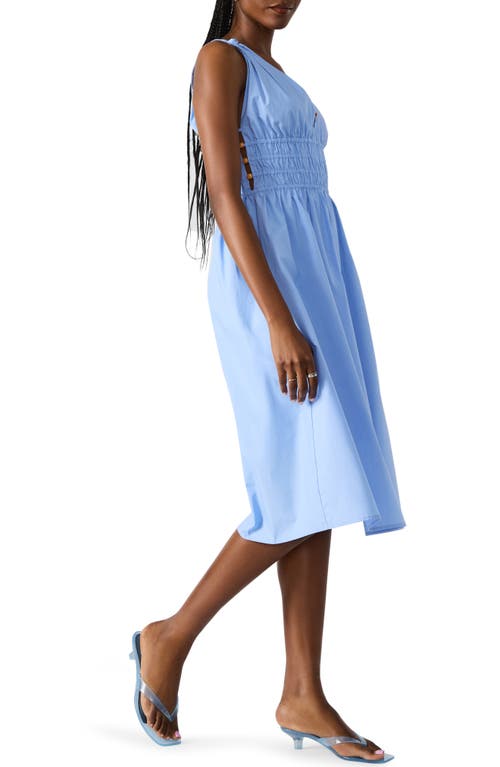 Steve Madden Kassie Bead Detail Smock Waist Cotton Midi Dress In Blue