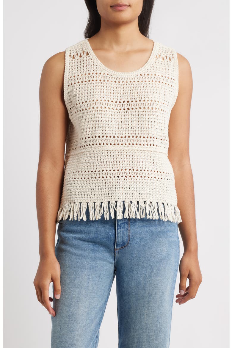 Fringe Open Stitch Sweater Tank, Main, color, LIGHT OATMEAL