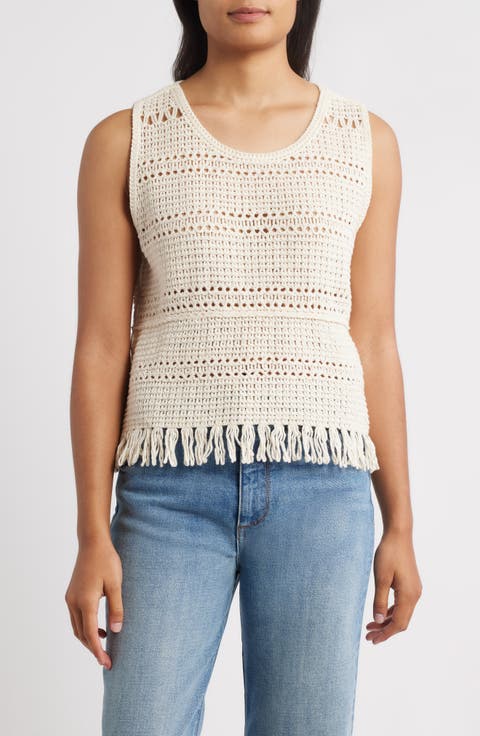 Fringe Open Stitch Sweater Tank