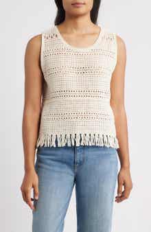 Bobeau Fringe Open Stitch Sweater Tank