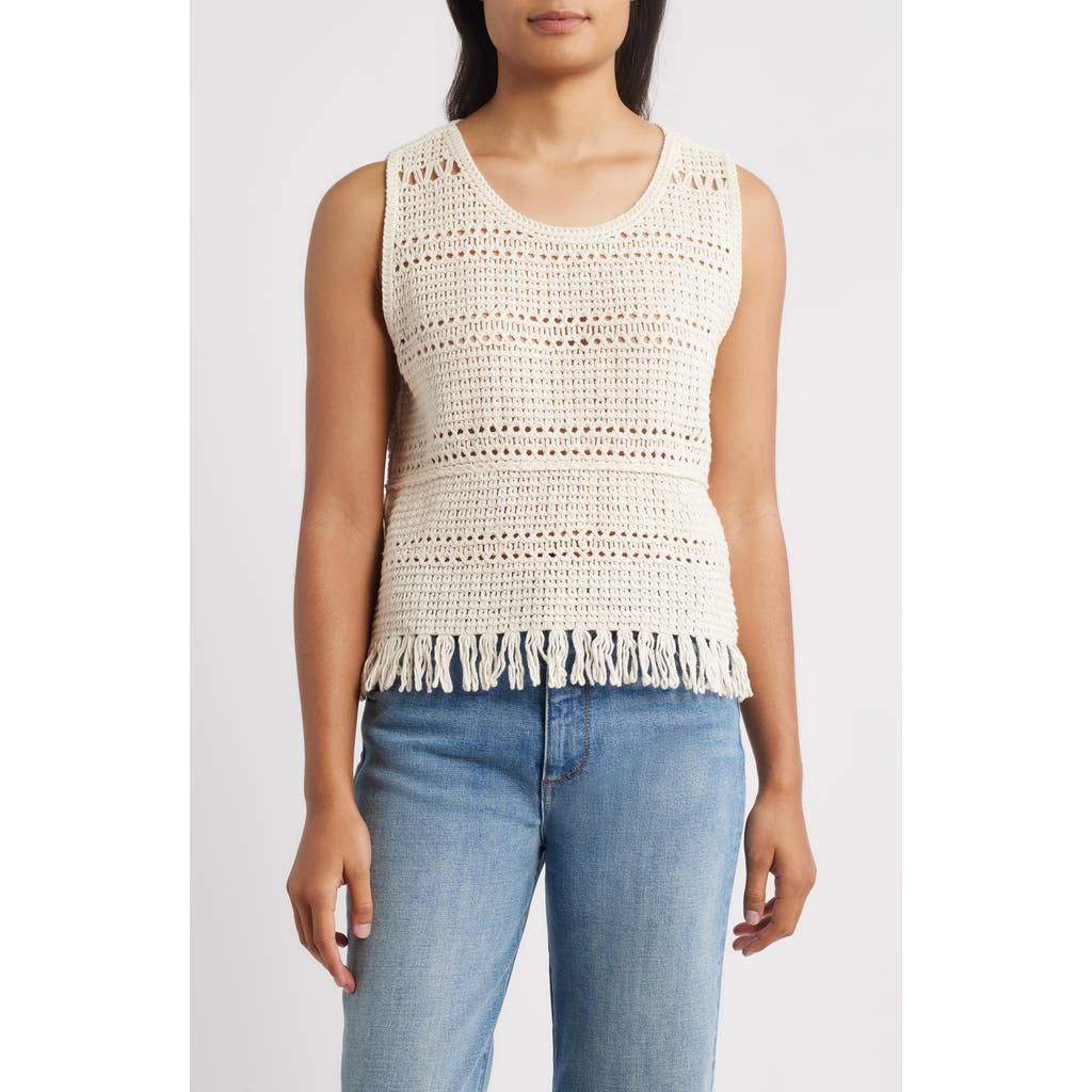 Bobeau Fringe Open Stitch Sweater Tank In Brown