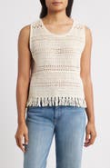 Bobeau Fringe Open Stitch Sweater Tank