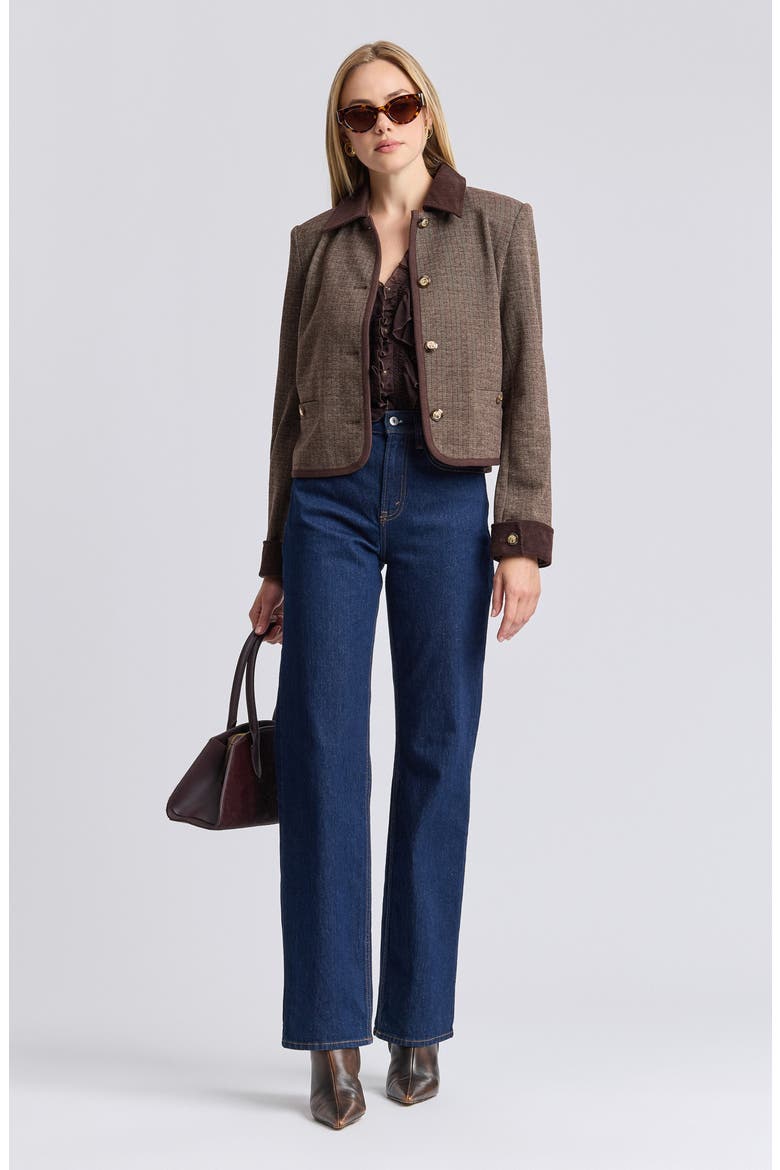 Herringbone Jacket with Corduroy Trim, Alternate, color, BROWN HERRINGBONE