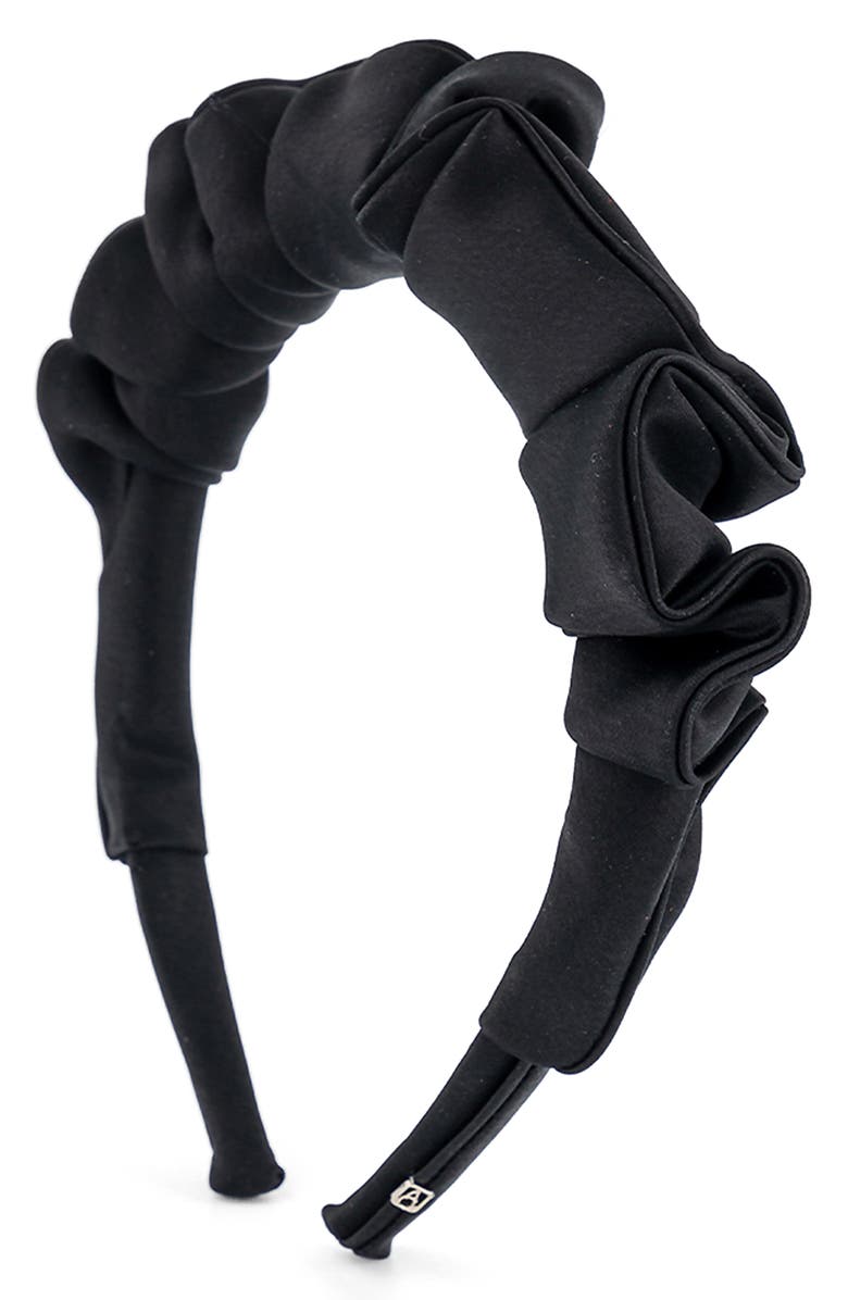 Alexandre de Paris Gathered Satin Headband, Main, color, Black