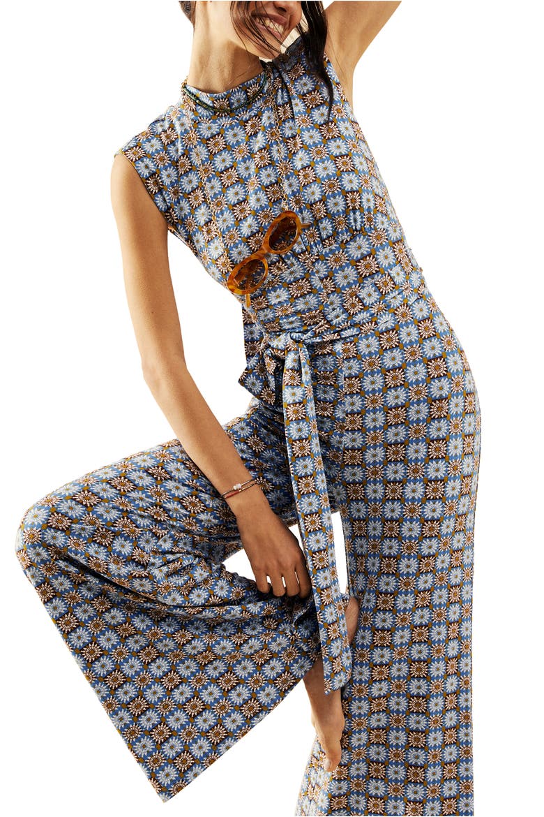 Vibe Check Tie Waist Jumpsuit, Alternate, color, BLUE COMBO