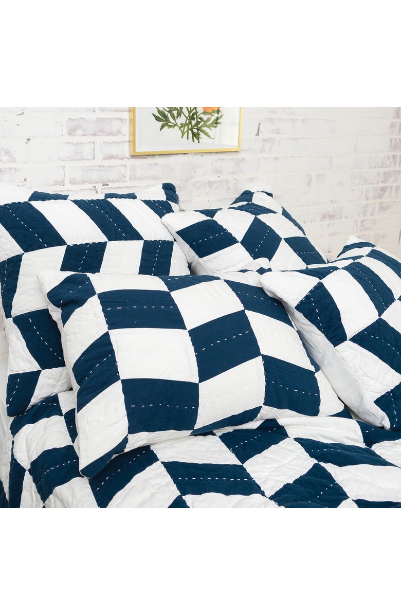 carol & frank 26" x 26" Herringbone Patch Indigo Cotton Euro Sham - Machine Washable, Alternate, color, Blue