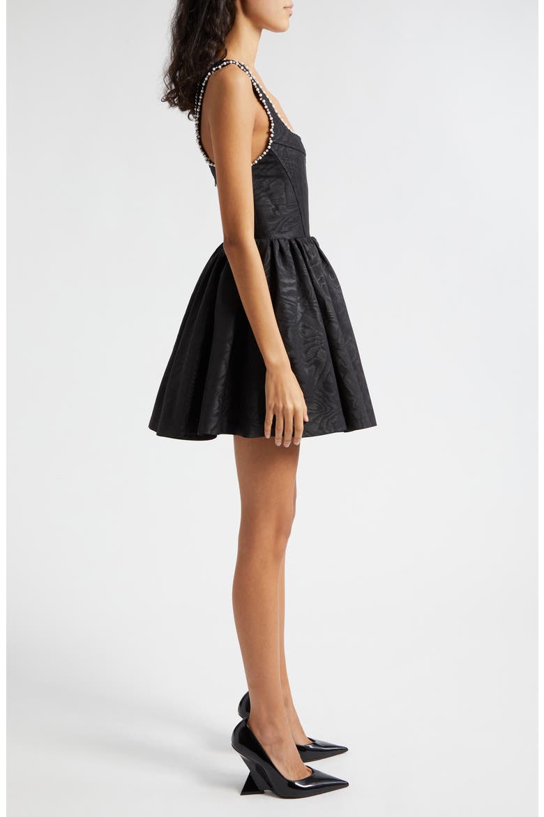 Guinevere Beaded Trim Cotton Blend Jacquard Minidress, Alternate, color, BLACK