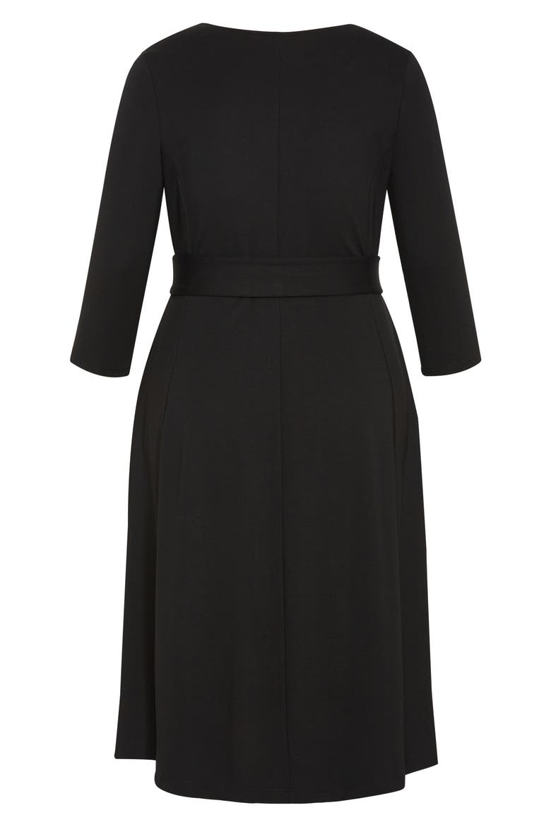 Rayna Tie Waist Stretch Ponte Midi Dress, Alternate, color, BLACK