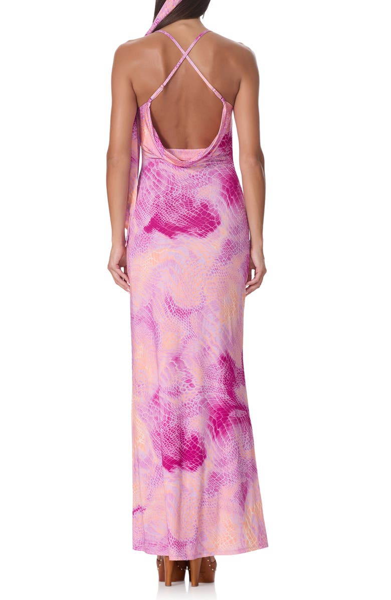 AFRM Kim Snakeskin Print Maxi Dress and Scarf Set, Alternate, color, Lavendar Snake