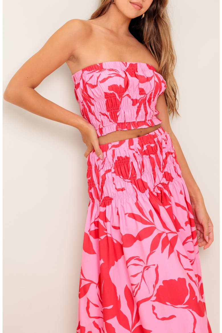 Print Tube Top & Maxi Skirt Set, Alternate, color, PINK RED