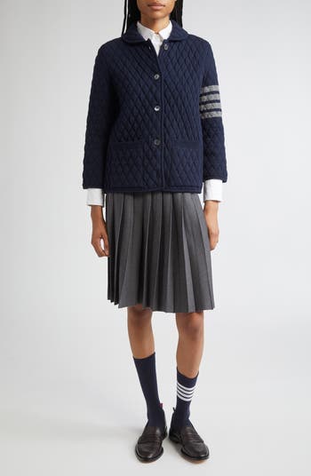 Fun-Mix Gingham Check Bird's Eye Wool Blend Cardigan