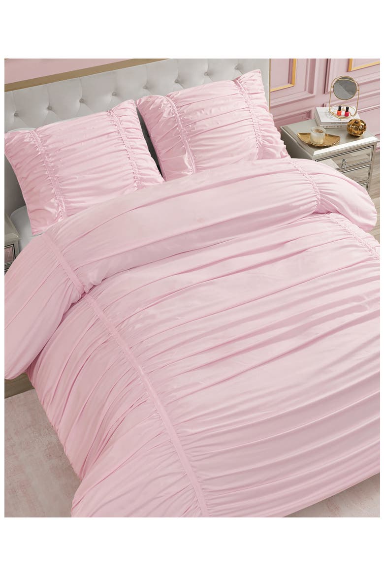 Ribbon Ruched Comforter & Sham Set, Alternate, color, PINK MARSHMALLOW