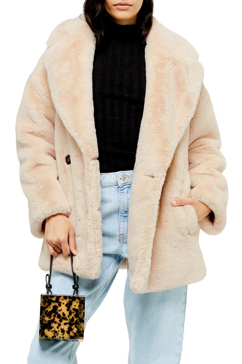 Ally Faux Fur Double Breasted Jacket, Main, color, CREAM