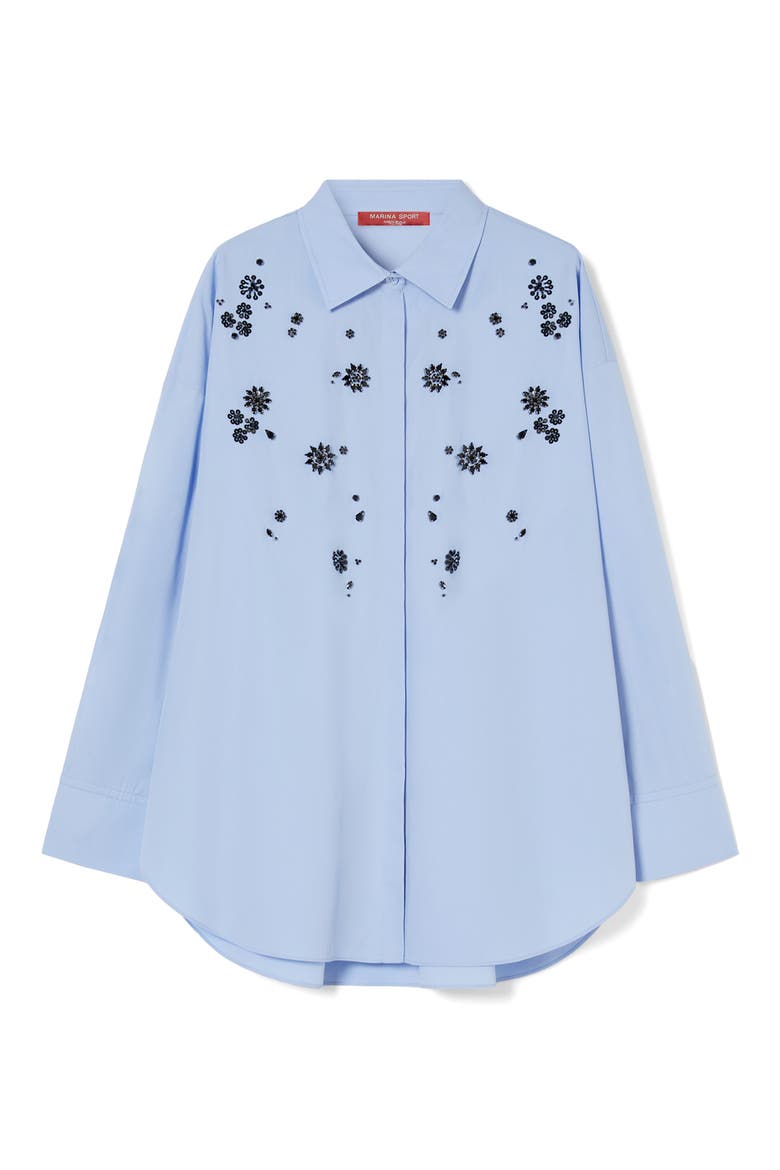 Uganda Embellished Oversize Cotton Button-Up Shirt, Alternate, color, LIGHT BLUE