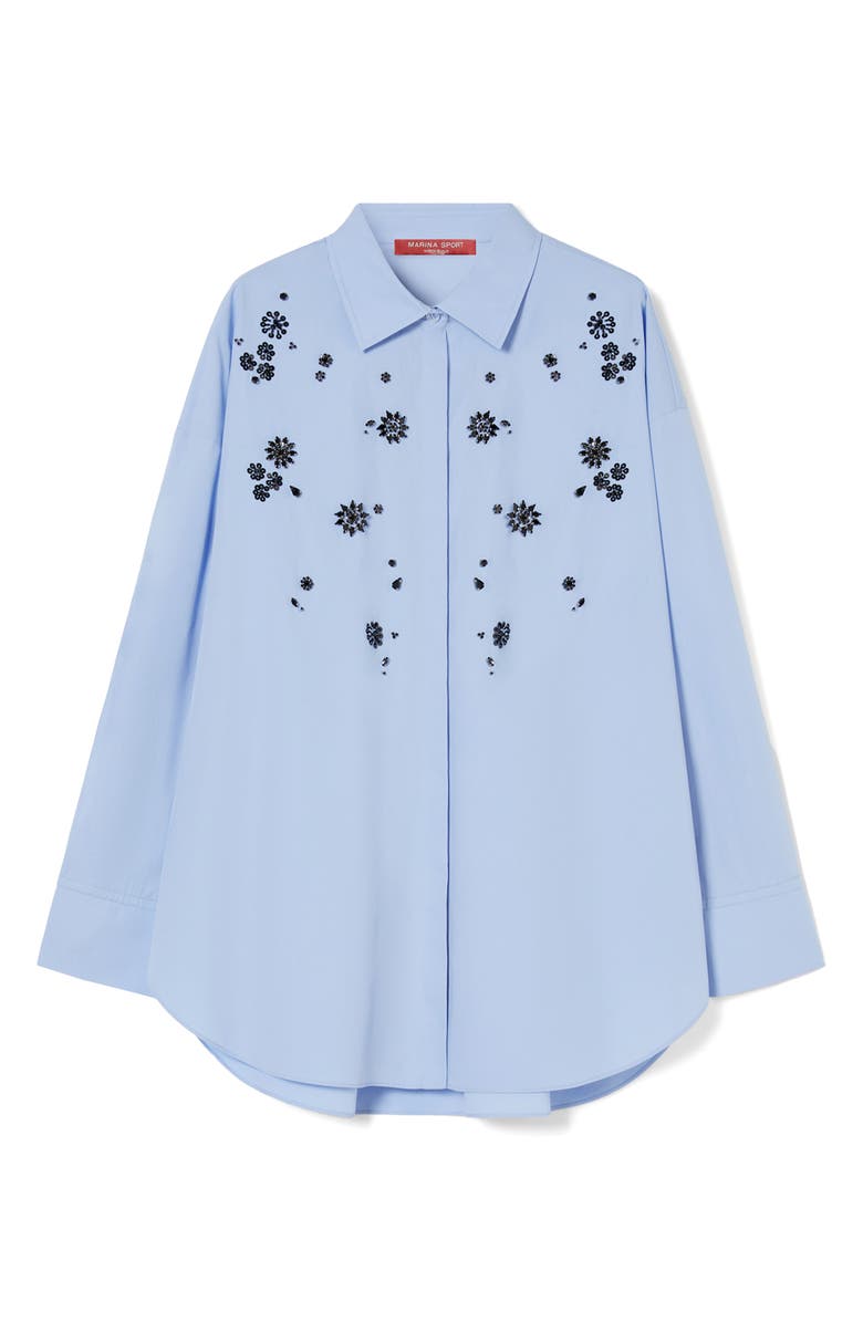 Marina Rinaldi Uganda Embellished Oversize Cotton Button-Up Shirt, Alternate, color, Light Blue