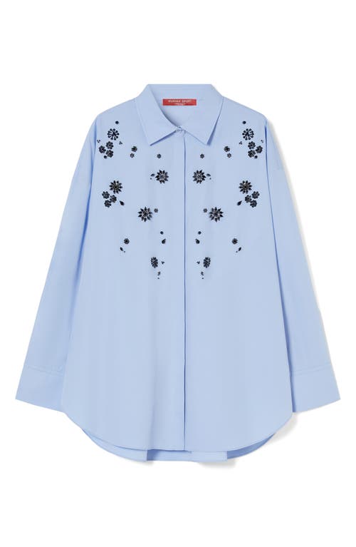 Marina Rinaldi Uganda Embellished Oversize Cotton Button-up Shirt In Blue
