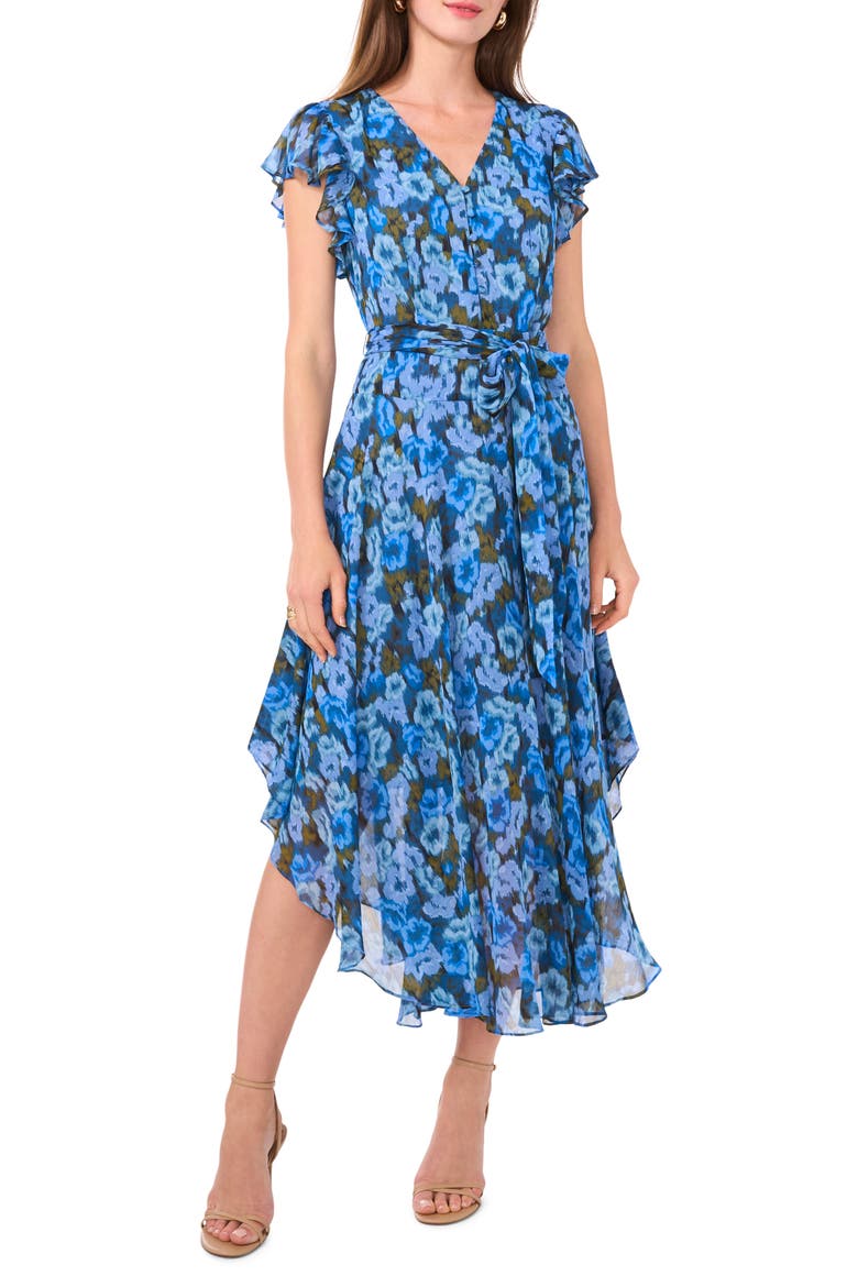 Floral Handkerchief Hem Dress, Main, color, ROYAL AZURE