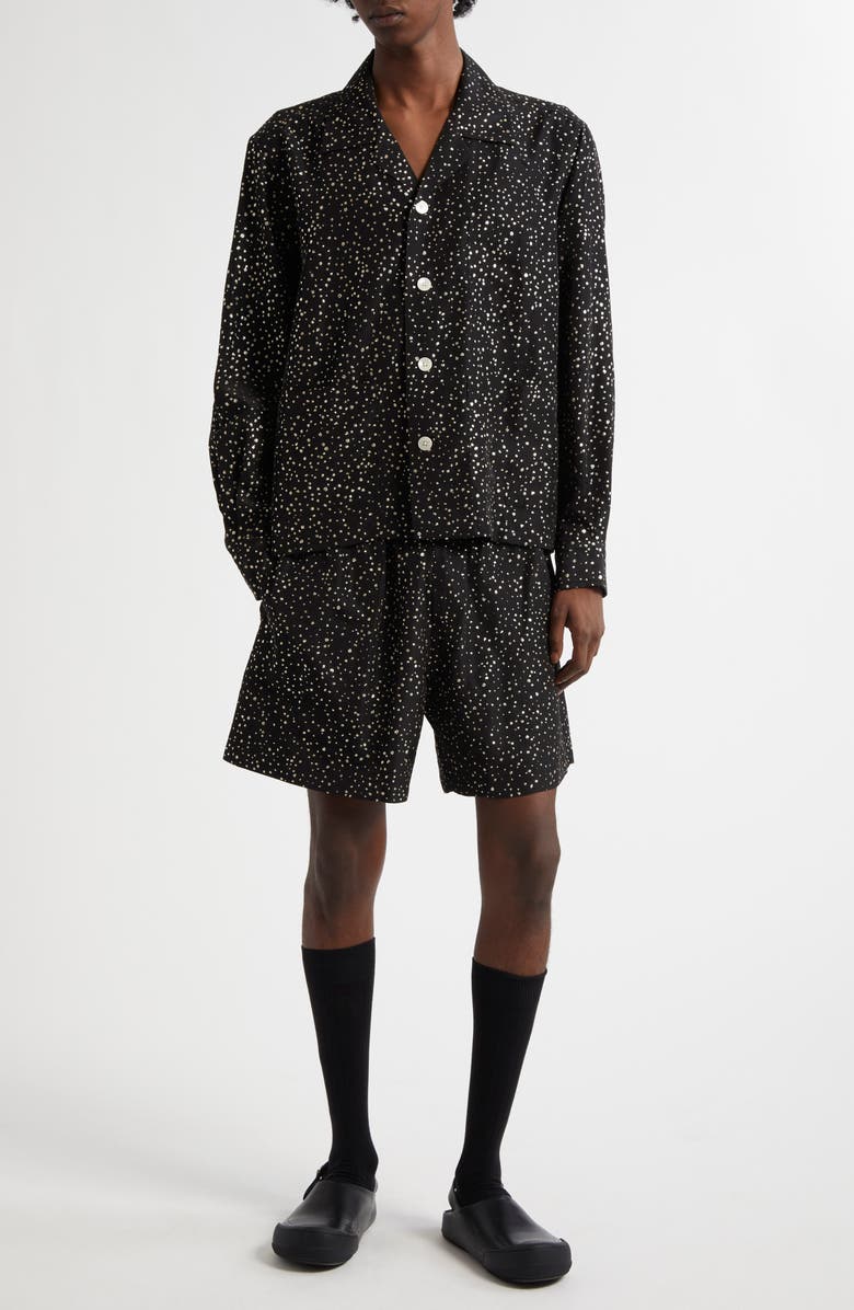 Bode Glitter Dot Faille Button-Up Shirt, Alternate, color, Black Silver