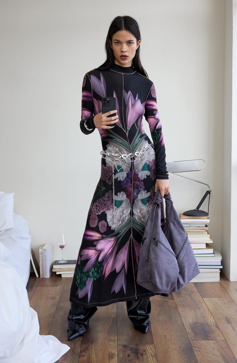 Desigual Long Sleeve Maxi Dress, Alternate, color, Black