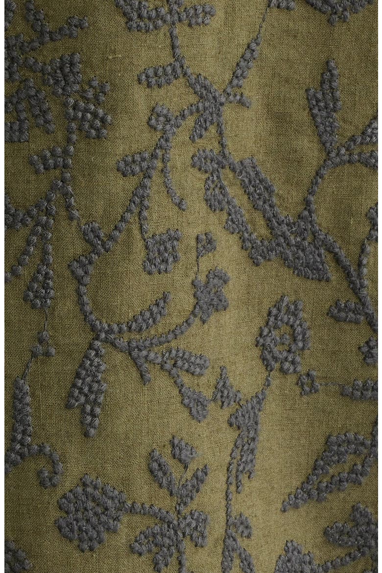 Embroidered Linen & Cotton Camp Shirt, Alternate, color, OLIVE NIGHT EMBROIDERY