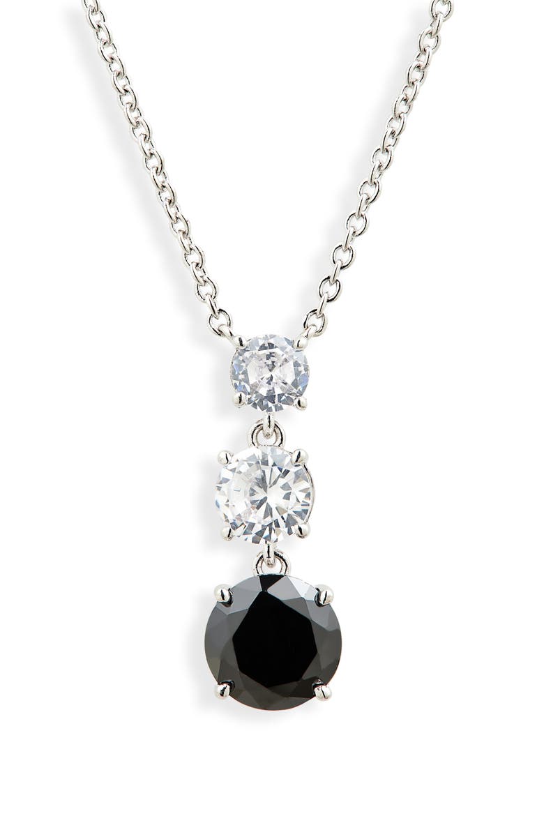 Triple Drop CZ Pendant Necklace, Main, color, RHODIUM