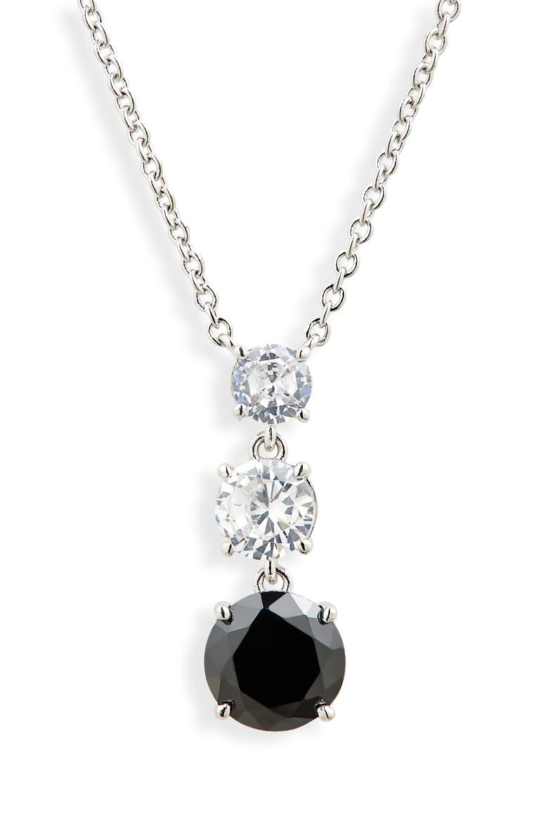 Nadri Triple Drop CZ Pendant Necklace, Main, color, Rhodium