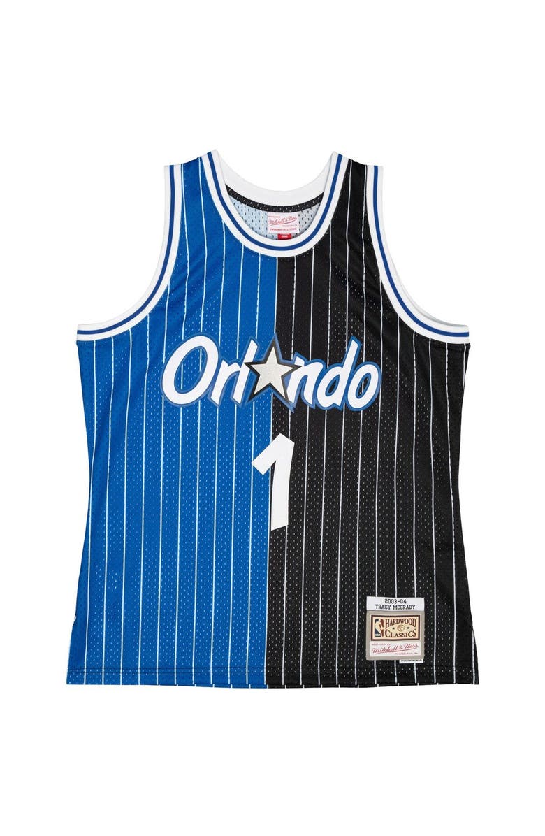 Mitchell & Ness Men's Mitchell & Ness Tracy McGrady Blue/Black Orlando Magic Hardwood Classics 2003-04 Split Swingman Jersey, Alternate, color, 
