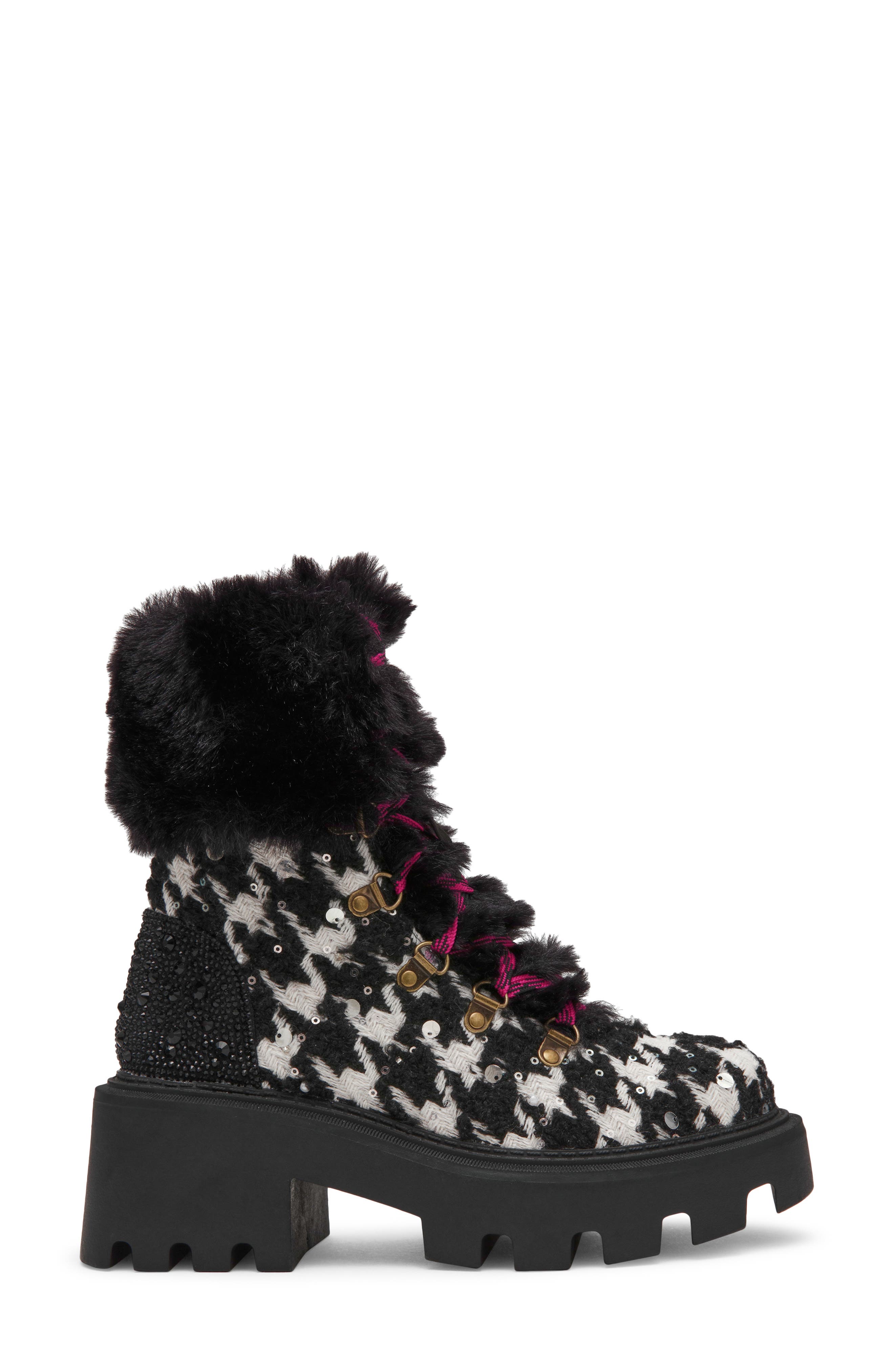 Matillda Platform Boot with Faux Fur Trim, Alternate, color, HOUNDSTOOTH