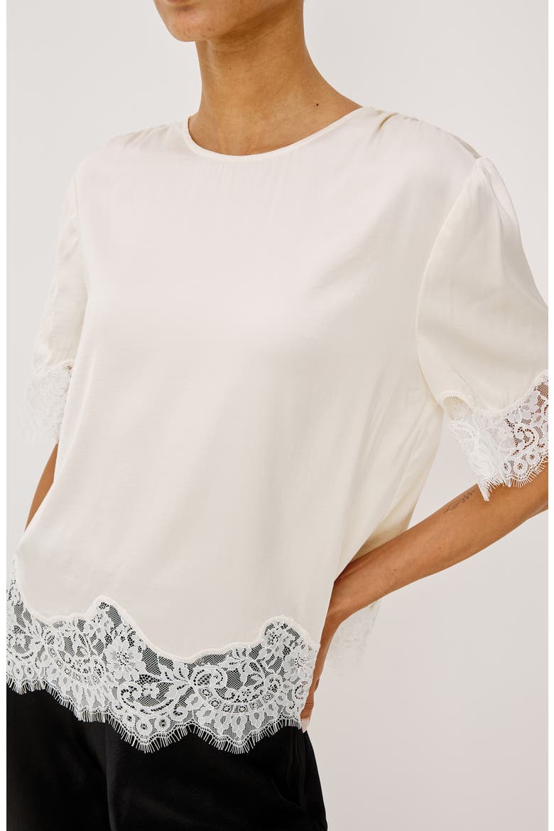 Sonora Lace Trim Short Sleeve Top, Alternate, color, IVORY