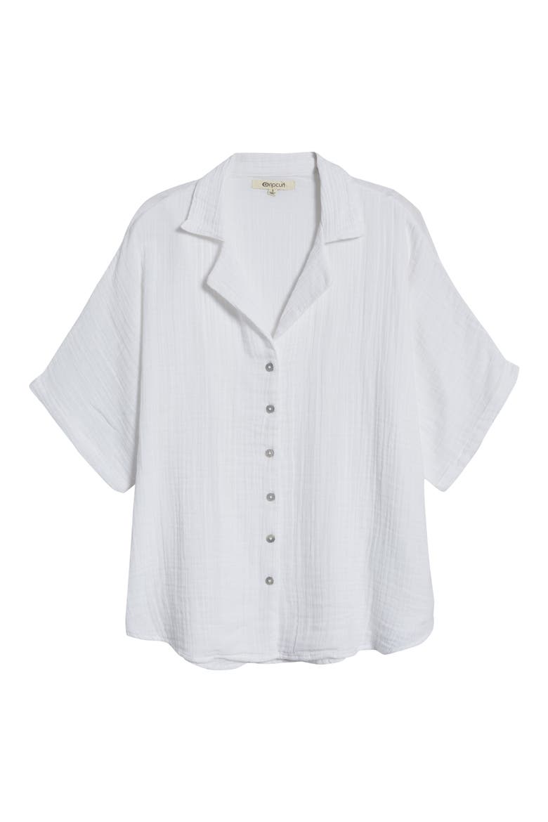 Women's Surf Short Sleeve Button-Up Shirt, Alternate, color, WHITE