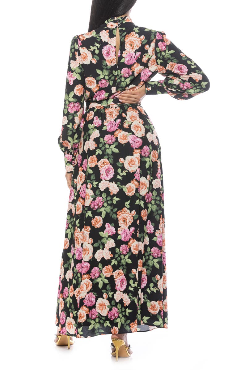 Alexia Admor Saliah Mockneck Blouson Sleeve Dress, Alternate, color, Black Multi