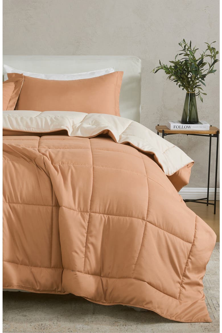 Reversible Comforter Set, Alternate, color, ALMOND SOLID / SAND SOLID