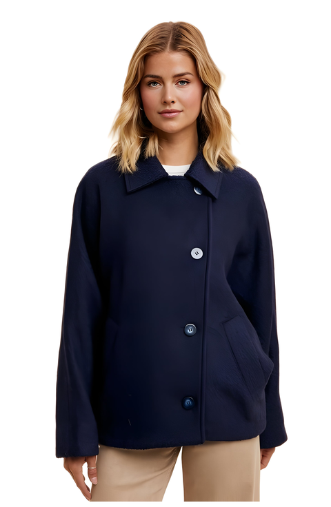 Cropped Wool-Blend Coat With Classic Collar And Buttons