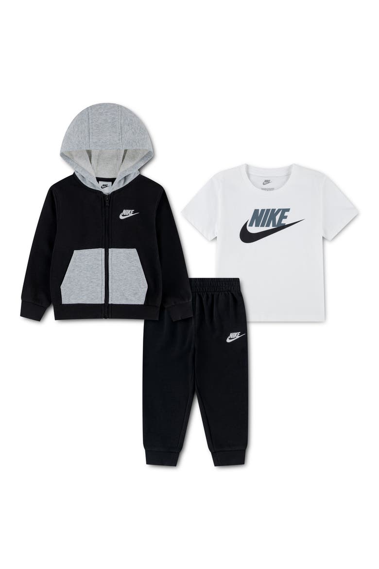 Kids' Lifestyle Zip Hoodie, T-Shirt & Joggers Set, Main, color, BLACK