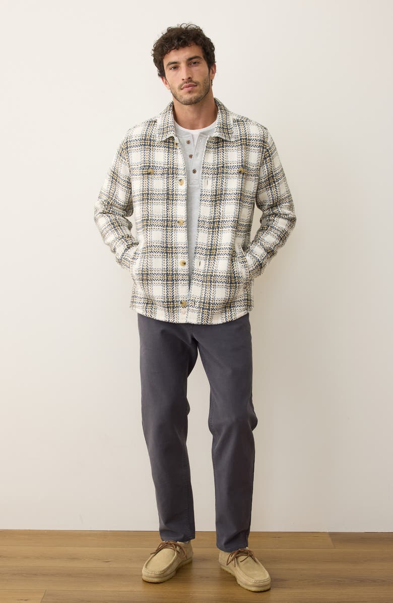 Marine Layer Max Plaid Cotton Twill Overshirt, Alternate, color, Natural/ Blue Plaid