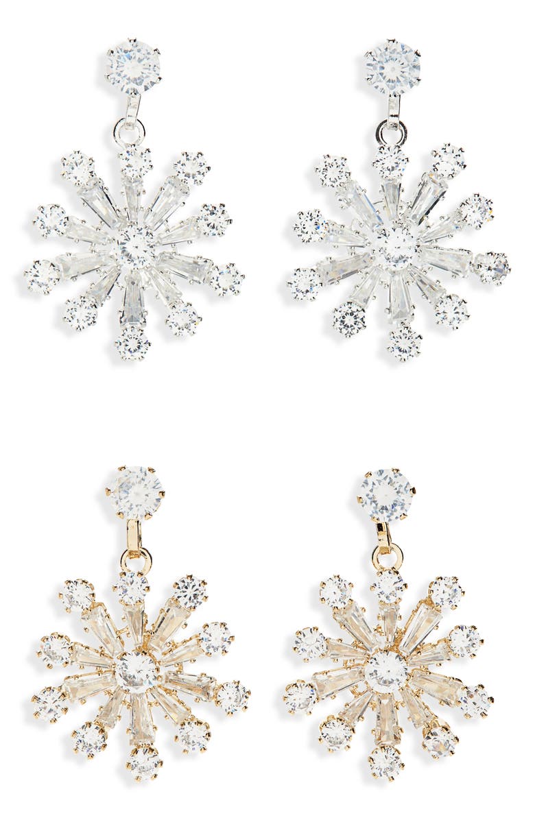 Tasha 2-Pack Starburst Drop Earrings, Main, color, Gold/Silver